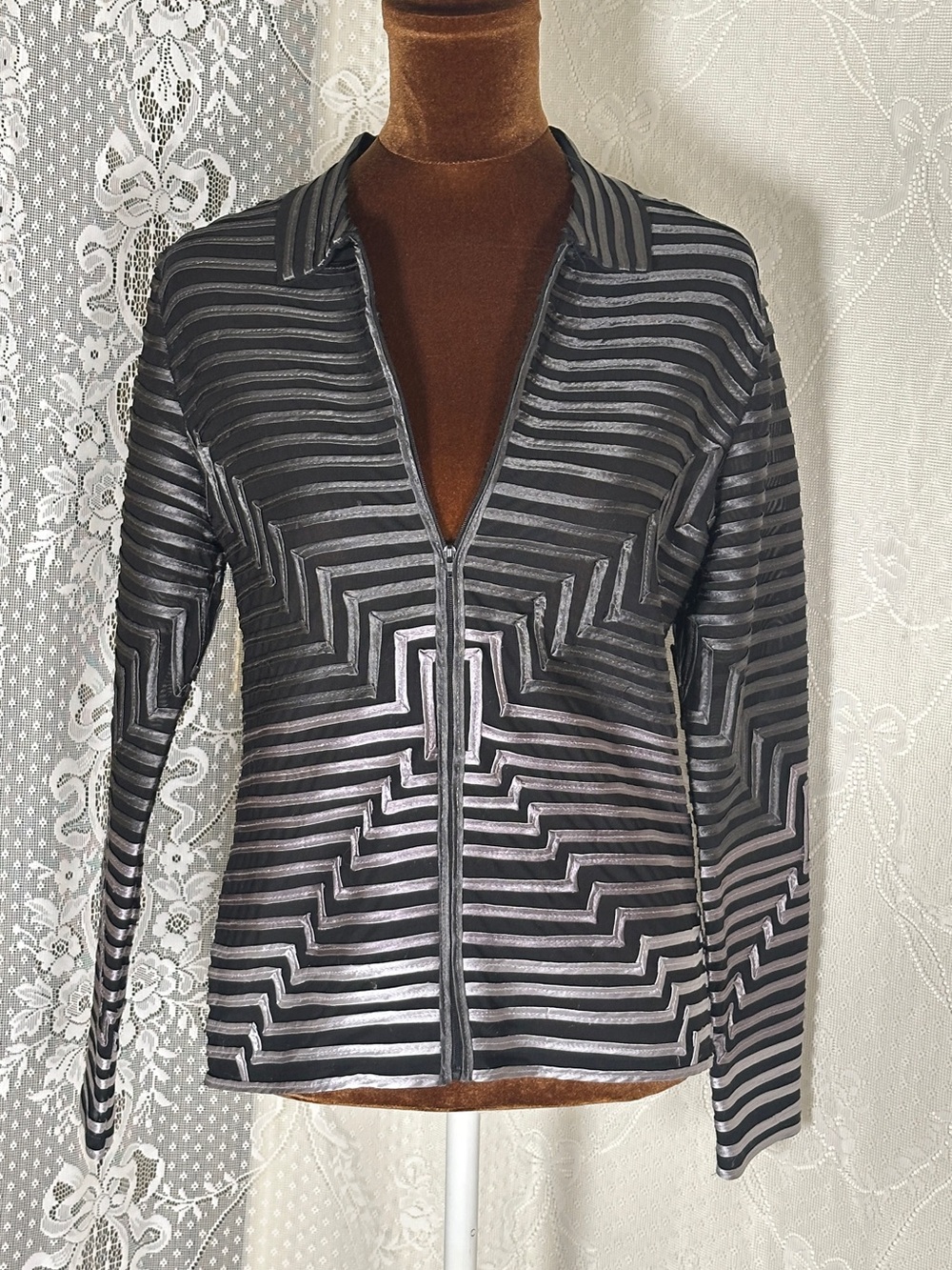 INC International Concepts Black & Silver Striped Zip-Front Jacket